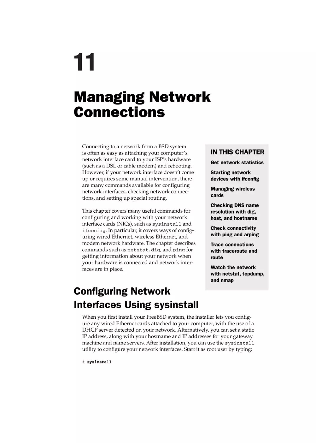 Chapter 11
Configuring Network Interfaces Using sysinstall