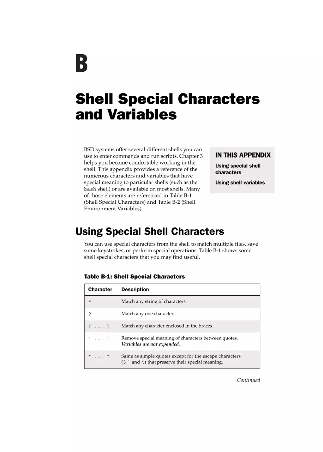 Appendix B
Using Special Shell Characters