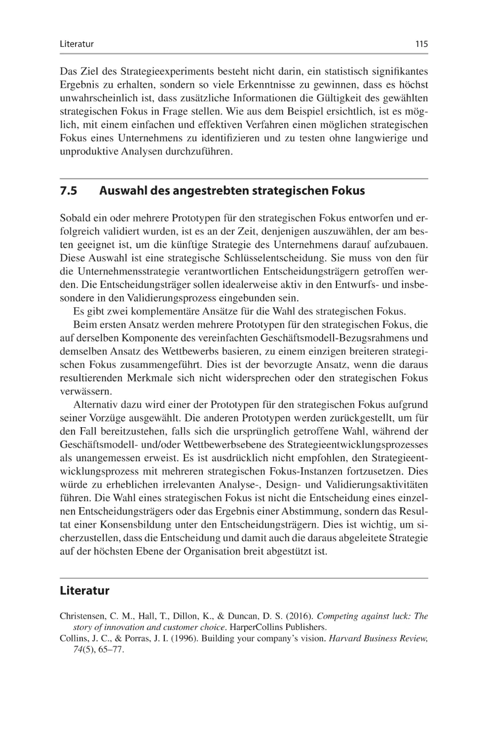 7.5	 Auswahl des angestrebten strategischen Fokus
Literatur