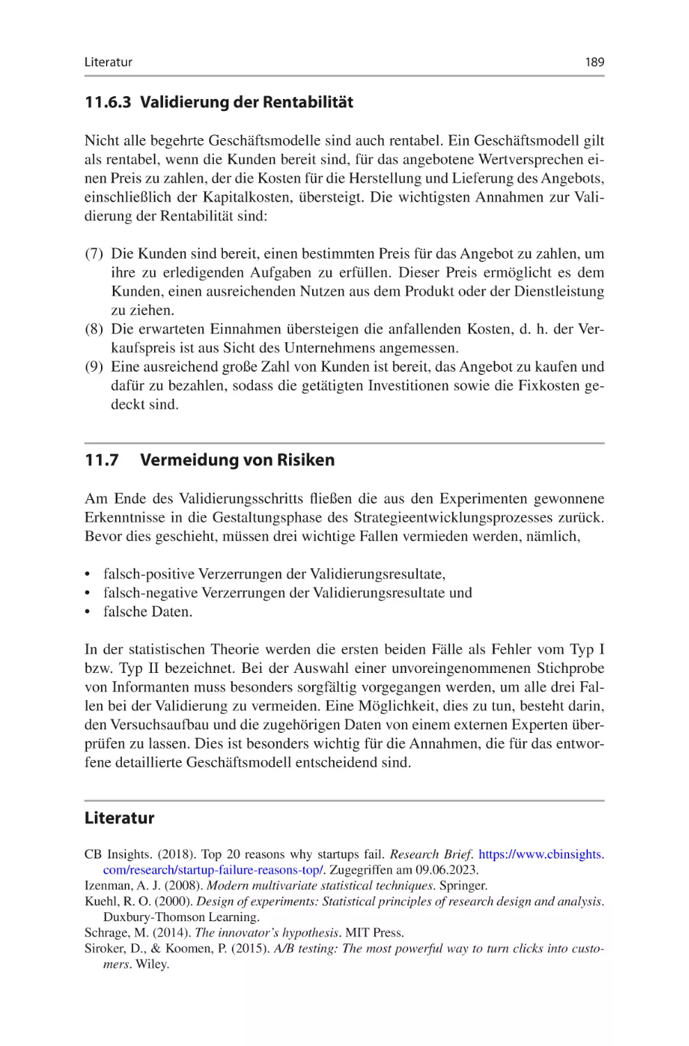 11.6.3	 Validierung der Rentabilität
11.7	 Vermeidung von Risiken
Literatur