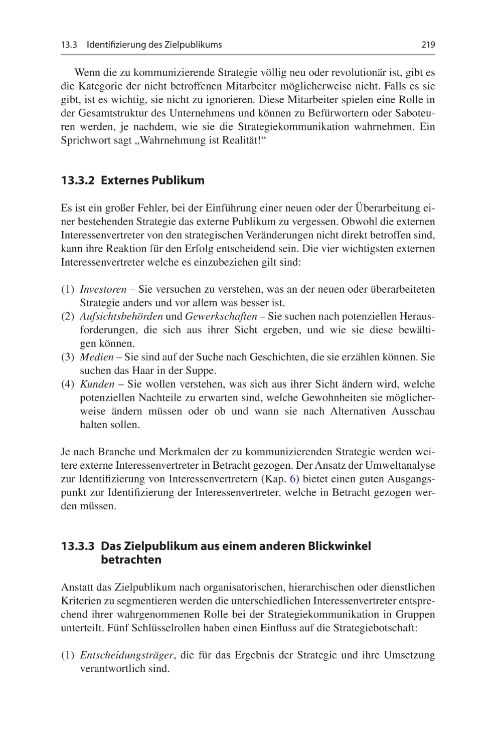 13.3.2	 Externes Publikum
13.3.3	 Das Zielpublikum aus einem anderen Blickwinkel betrachten