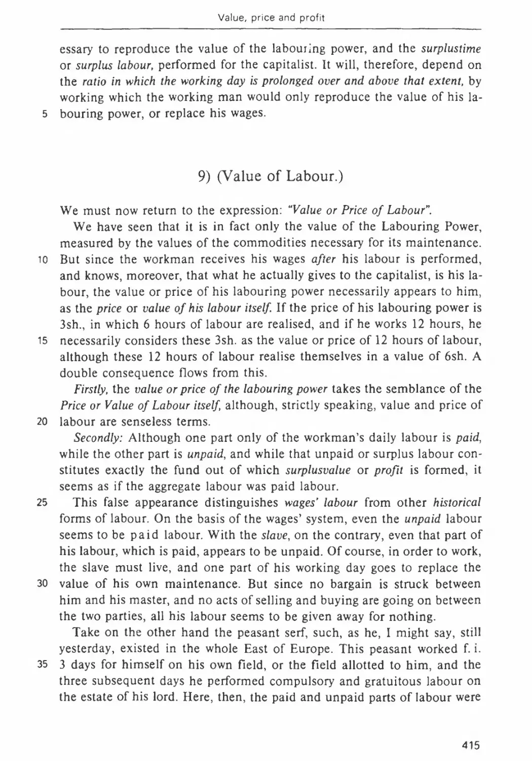 9. Value of Labour