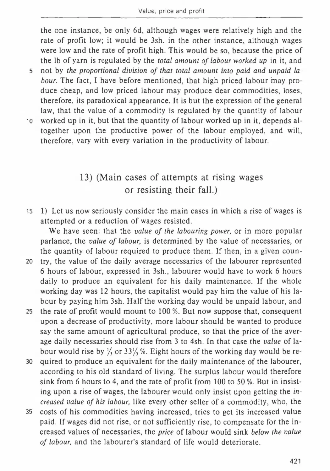 13. Main cases of attempts at rising wages or resisting their fall