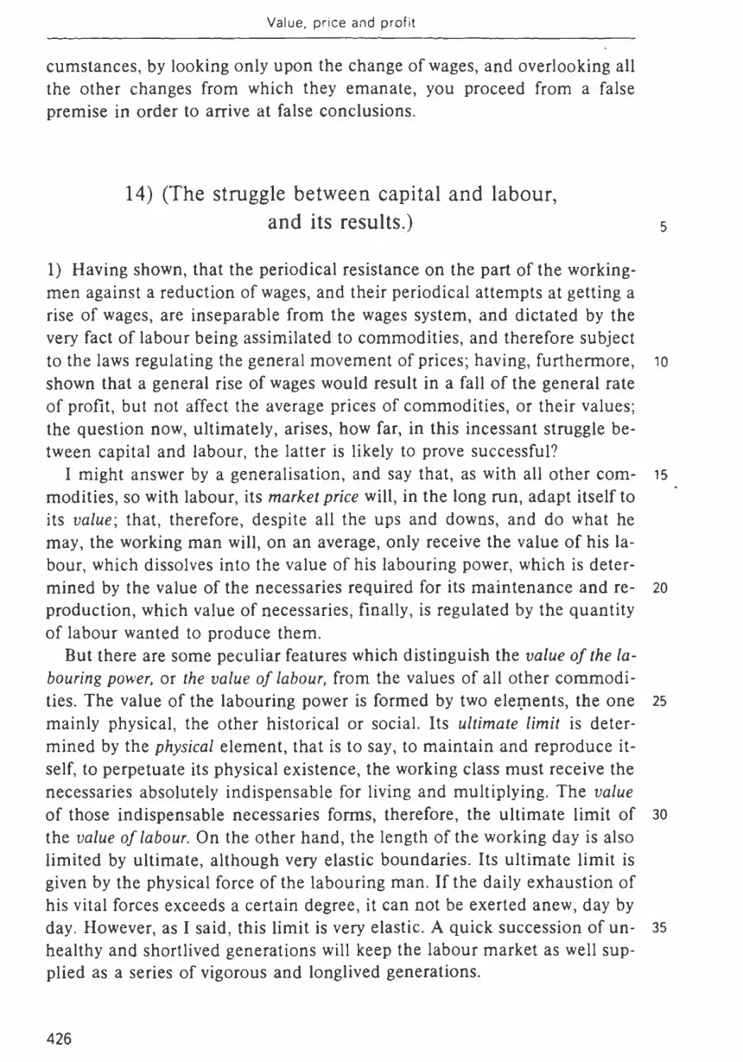 14. The struggle between capital and labour, and its results