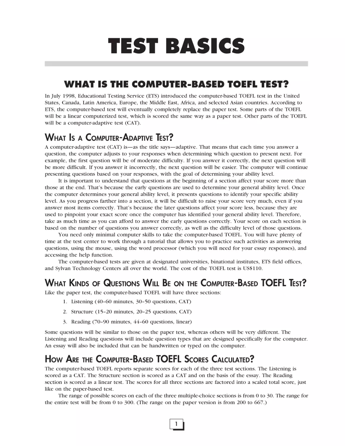 TEST BASICS What Is the Computer-Based TOEFL Test? .