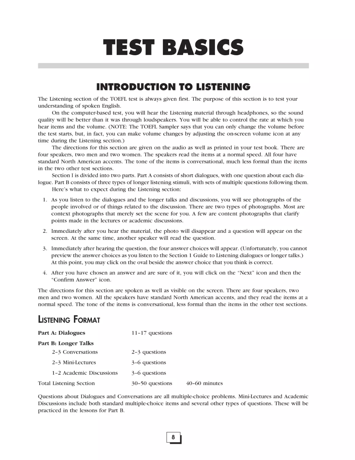 TEST BASICS Introduction to Listening . . . . . . . . . . . . . . . . .