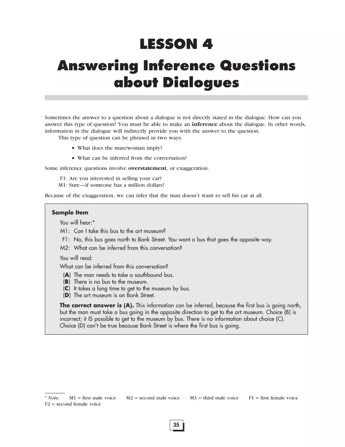 Lesson 4.  Answering Inference Questions about Dialogues . . . . .