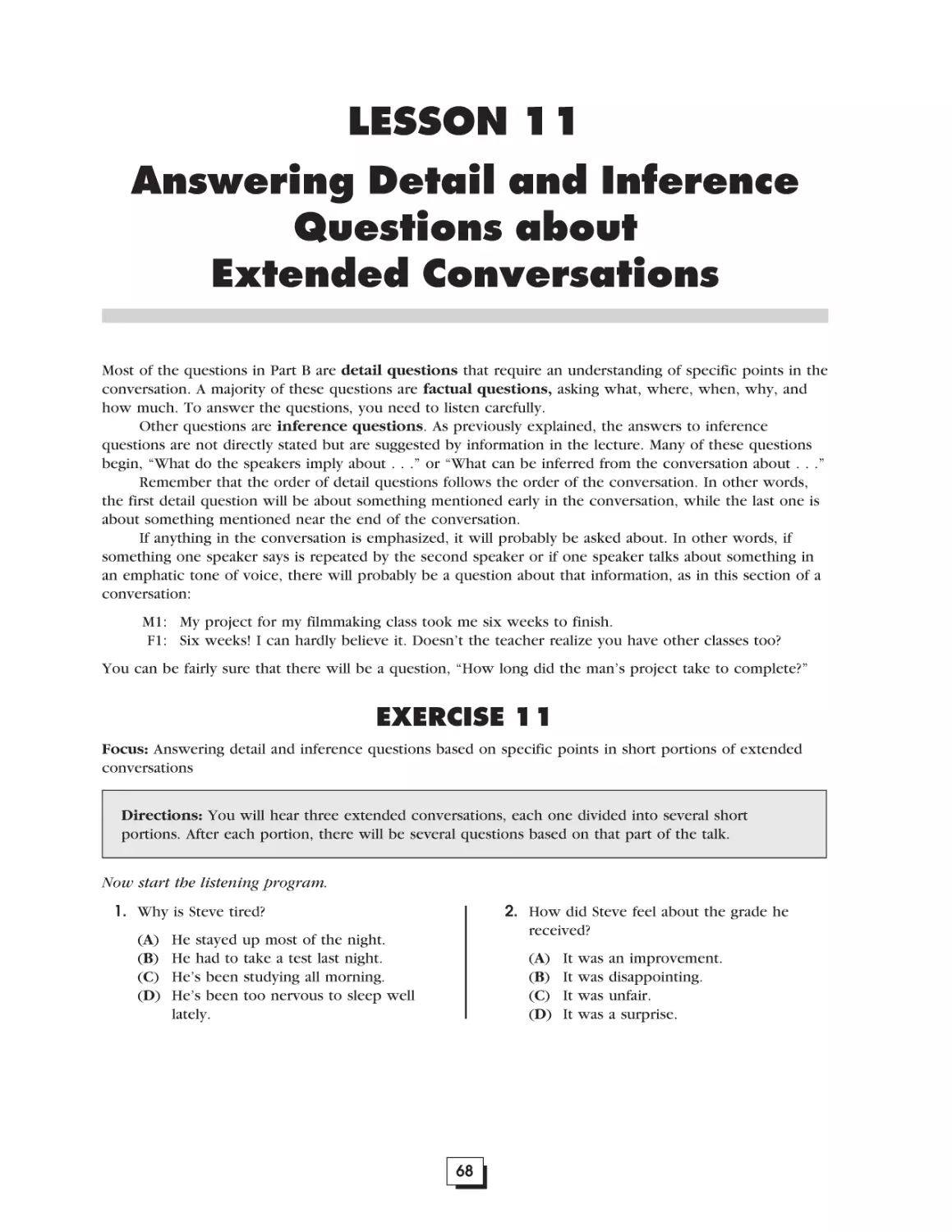 Lesson 11. Answering Detail and Inference Questions about Extended Conversations. . . . . . . . . . . . . . . . . . . . . . . . . . . .