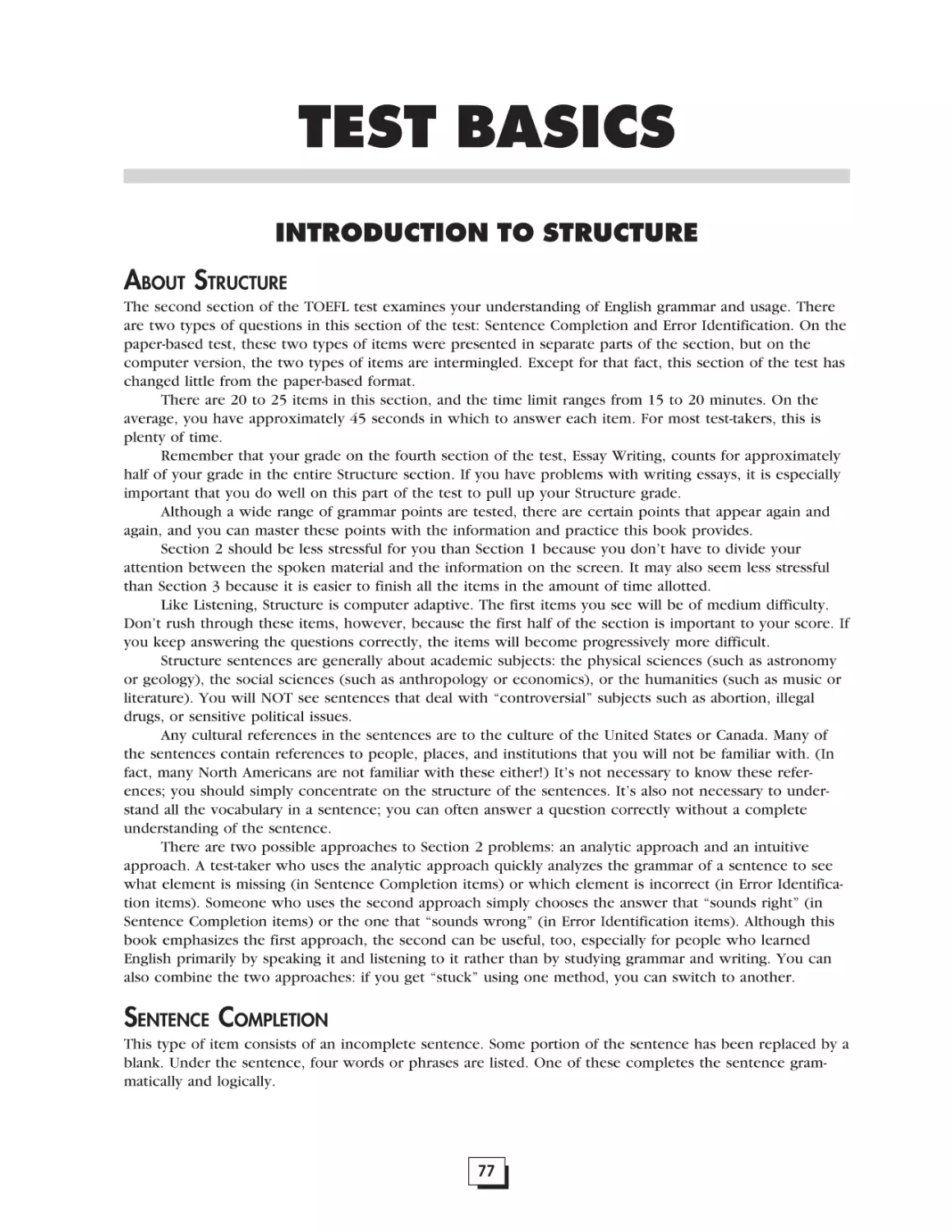 TEST BASICS Introduction to Structure . . . . . . . . . . . . . . . . .