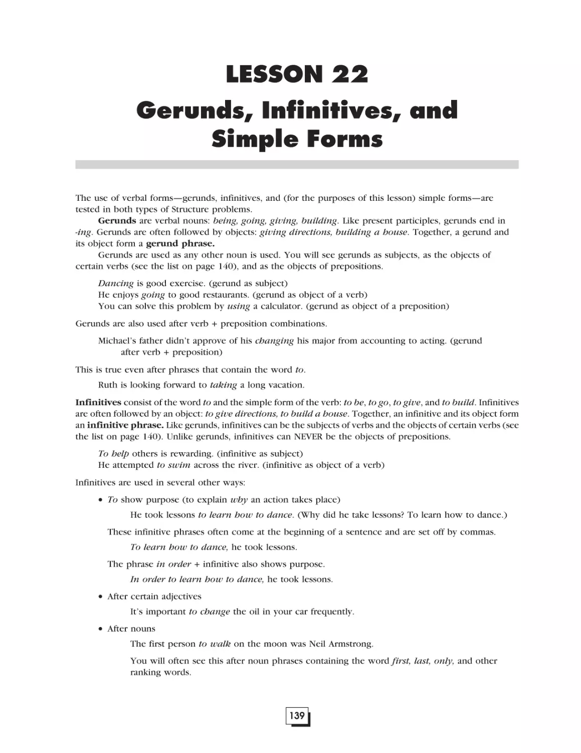 Lesson 22.  Gerunds, Infinitives, and Simple Forms . . . . . . . . . . . . .