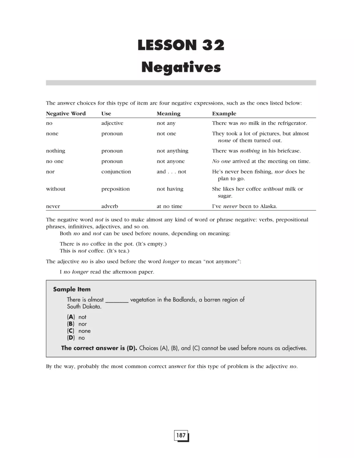 Lesson 32.  Negatives . . . . . . . . . . . . . . . . . . . . . . . . . . . . . . . . . . . . . . . . . .