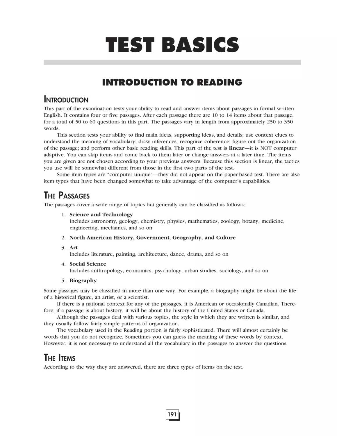 TEST BASICS Introduction to Reading . . . . . . . . . . . . . . . . .