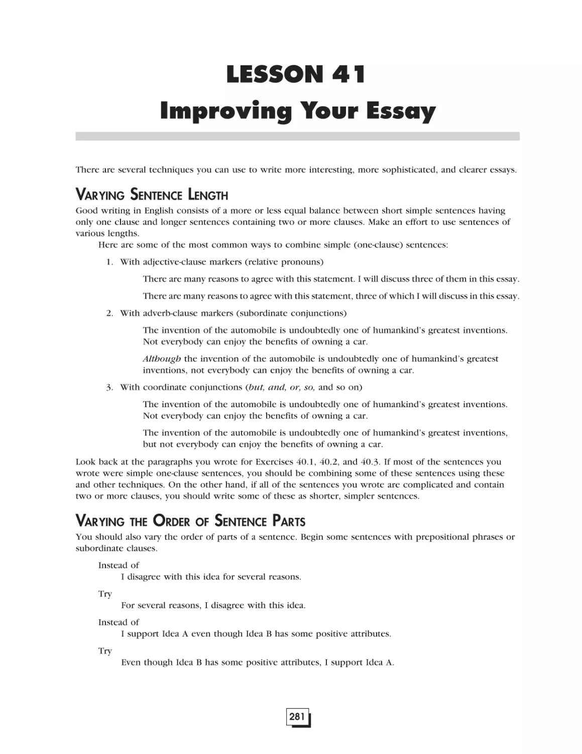 Lesson 41.  Improving Your Essay. . . . . . . . . . . . . . . . . . . . . . . . . . . . . .