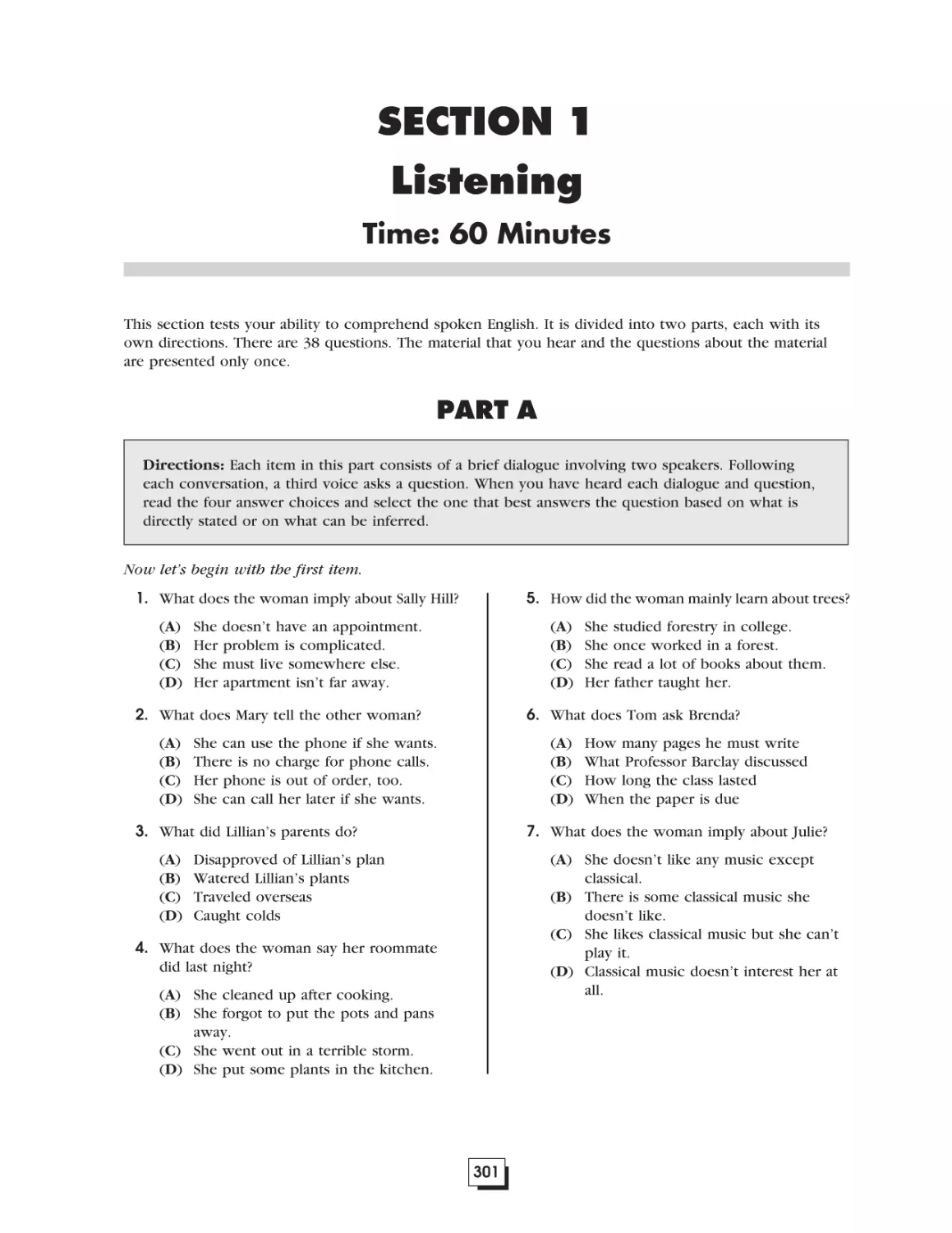 Section 1.  Listening . . . . . . . . . . . . . . . . . . . . . . . . . . . . . . . . . . . . . . . . . .