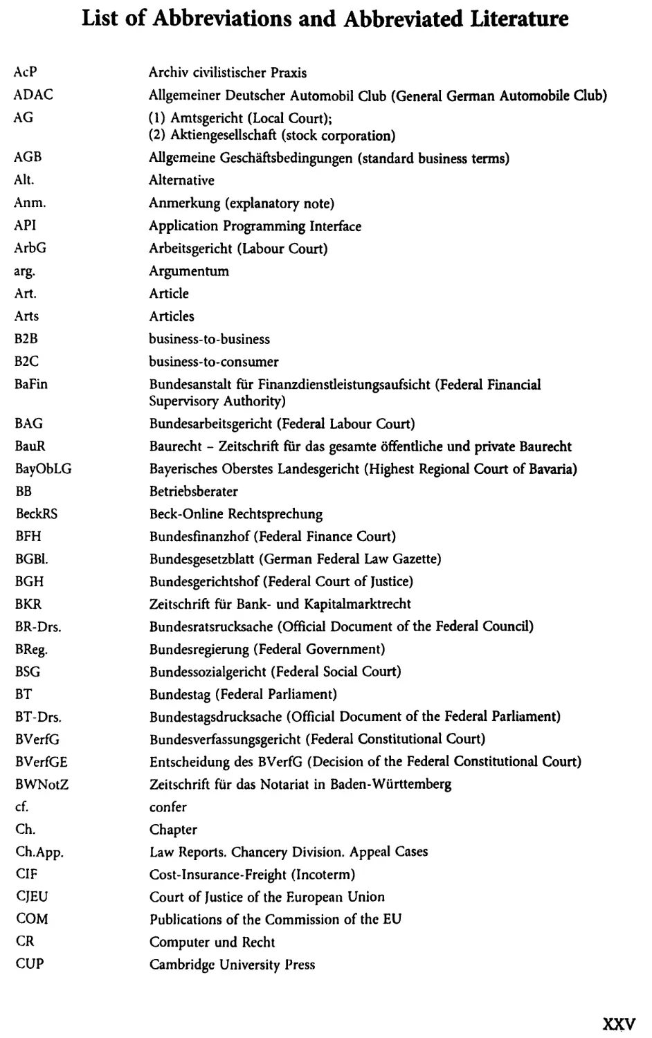 List of abbreviations and abbreviated literature