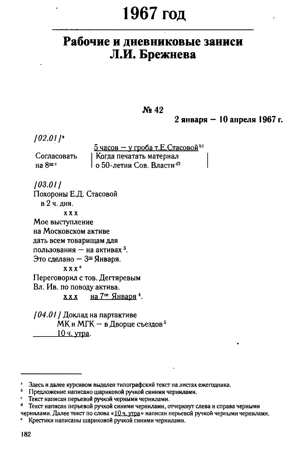 Рабочие и дневниковые записи Л.И. Брежнева. 1967 год