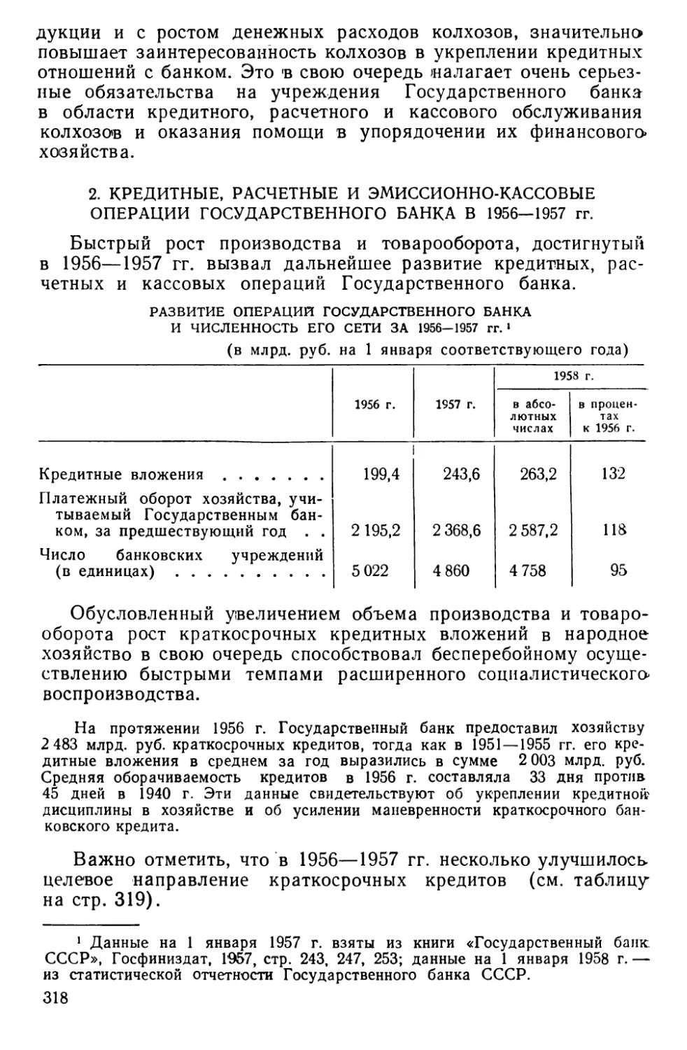 2. Кредитные, расчетные и эмиссионно-кассовые операции Государственного банка в 1956—1957 гг