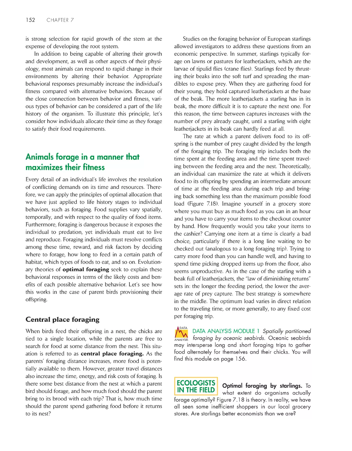 Animals forage in a manner that maximizes their fitness
Ecologists in the Field: Optimal foraging by starlings.