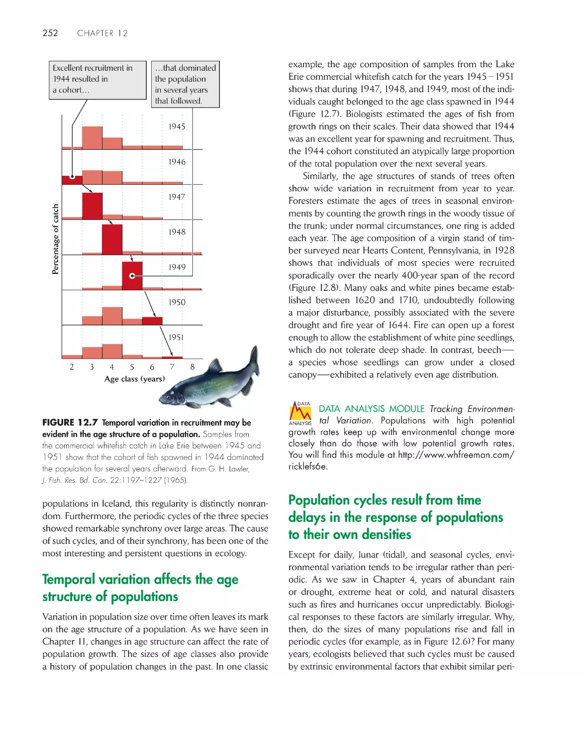 Temporal variation affects the agestructure of populations
Population cycles result from timedelays in the response of populations to their own densities