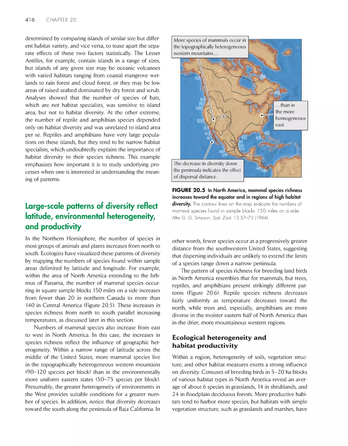 Large-scale patterns of diversity reflectlatitude, environmental heterogeneity, and productivity