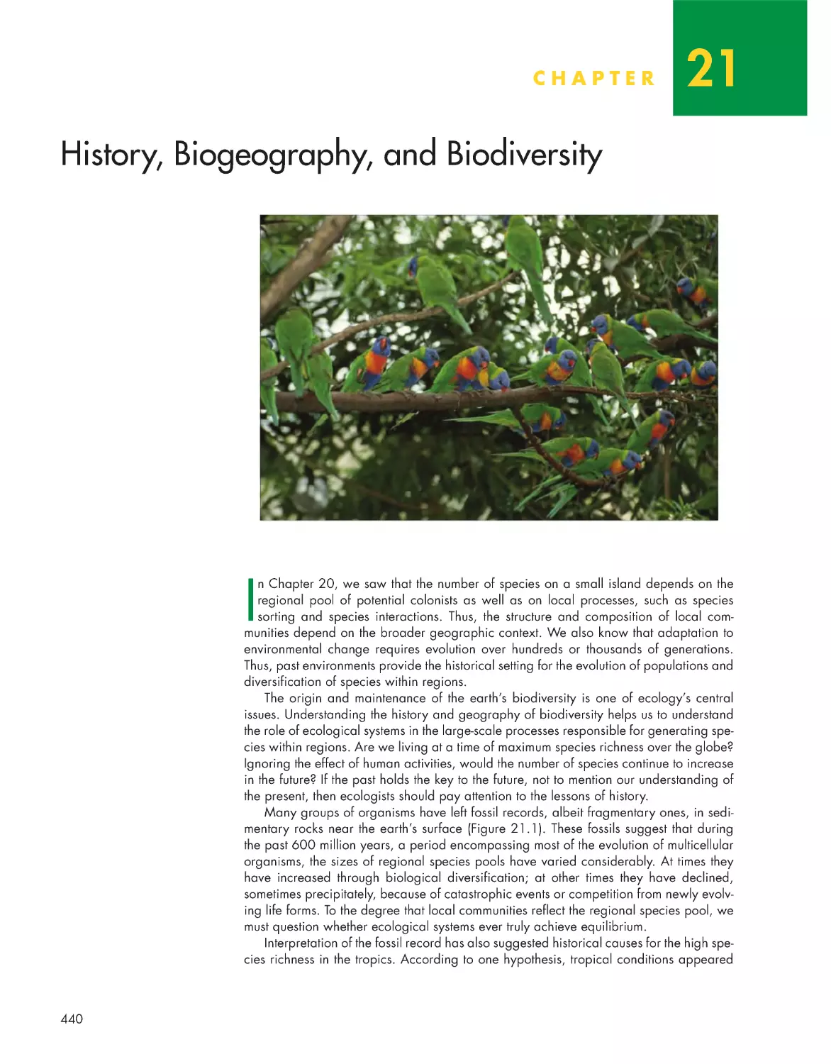 Chapter 21: History, Biogeography, and Biodiversity