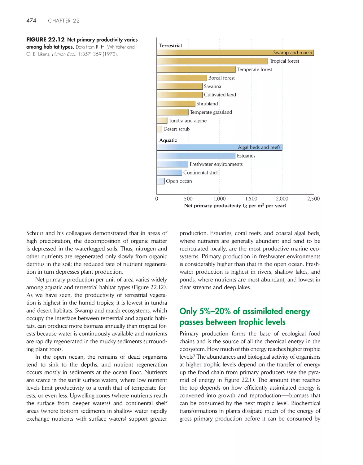 Only 5%–20% of assimilated energy passes between trophic levels