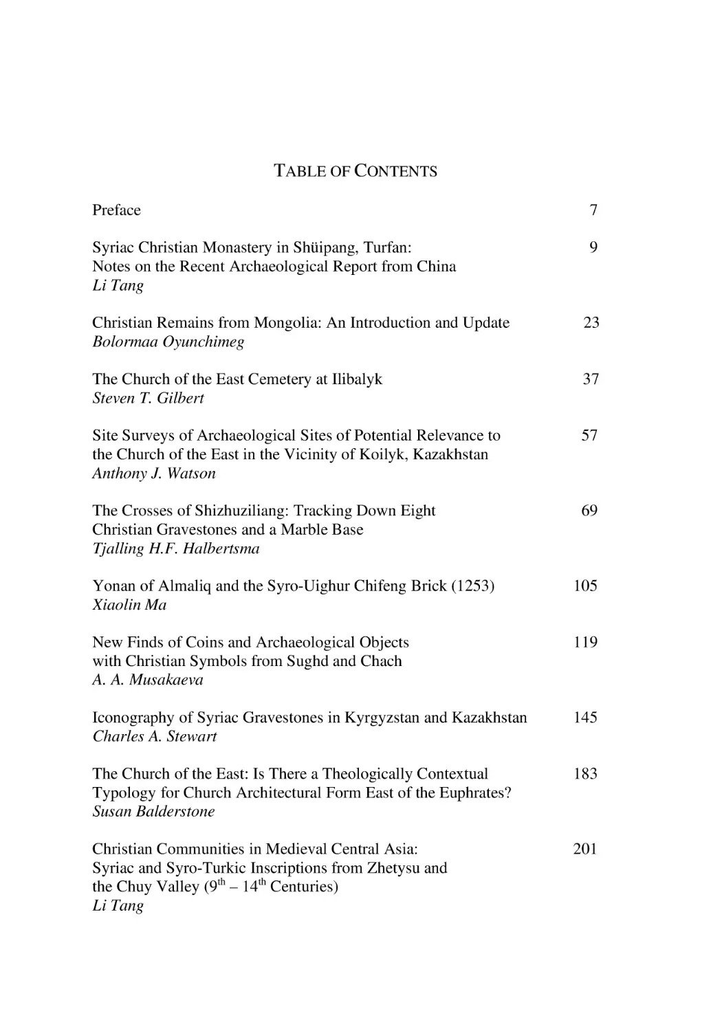 TABLE OF CONTENTS