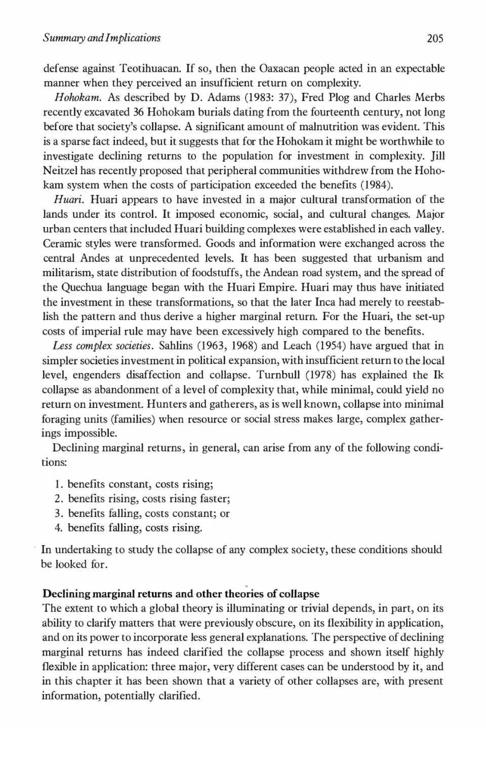 Declining marginal returns and other theories of collapse