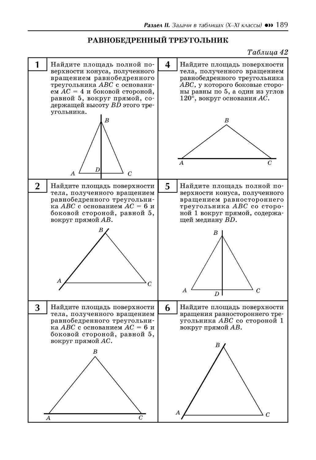 Таблица 42. Равнобедренный треугольник