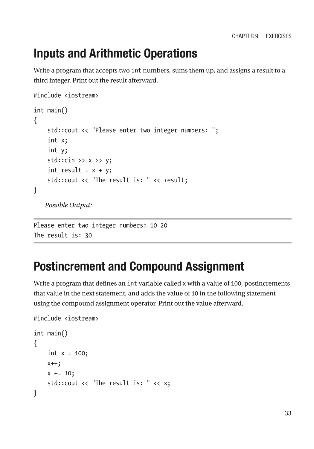 Inputs and Arithmetic Operations
Postincrement and Compound Assignment