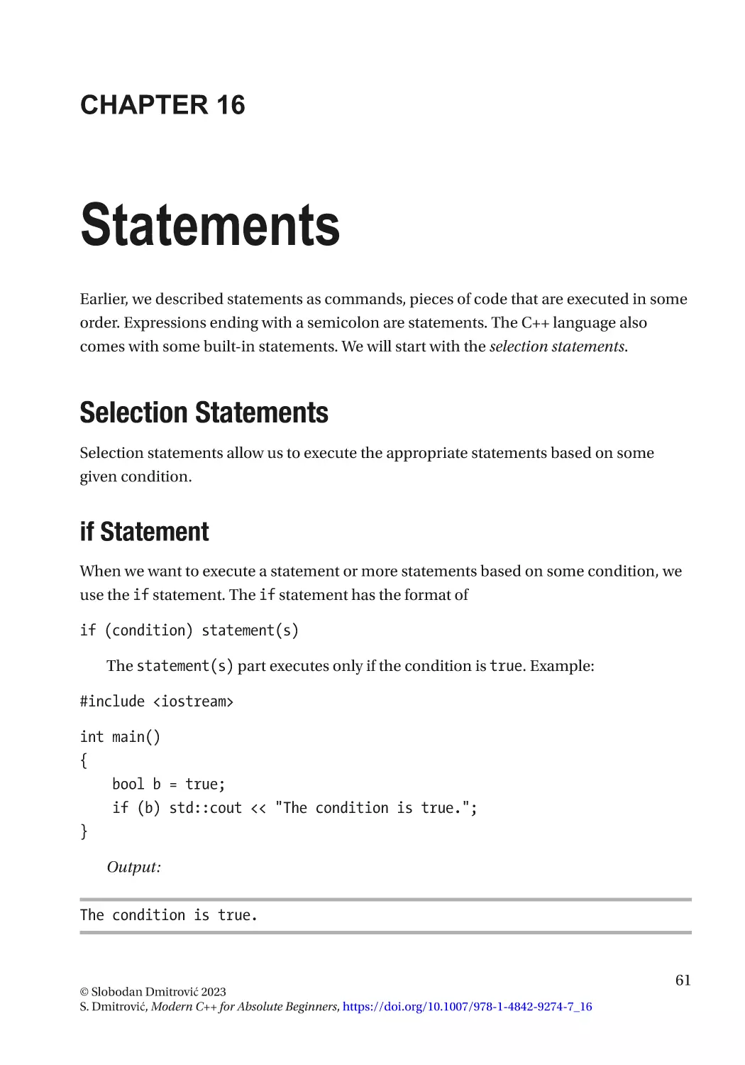 Chapter 16
Selection Statements
if Statement