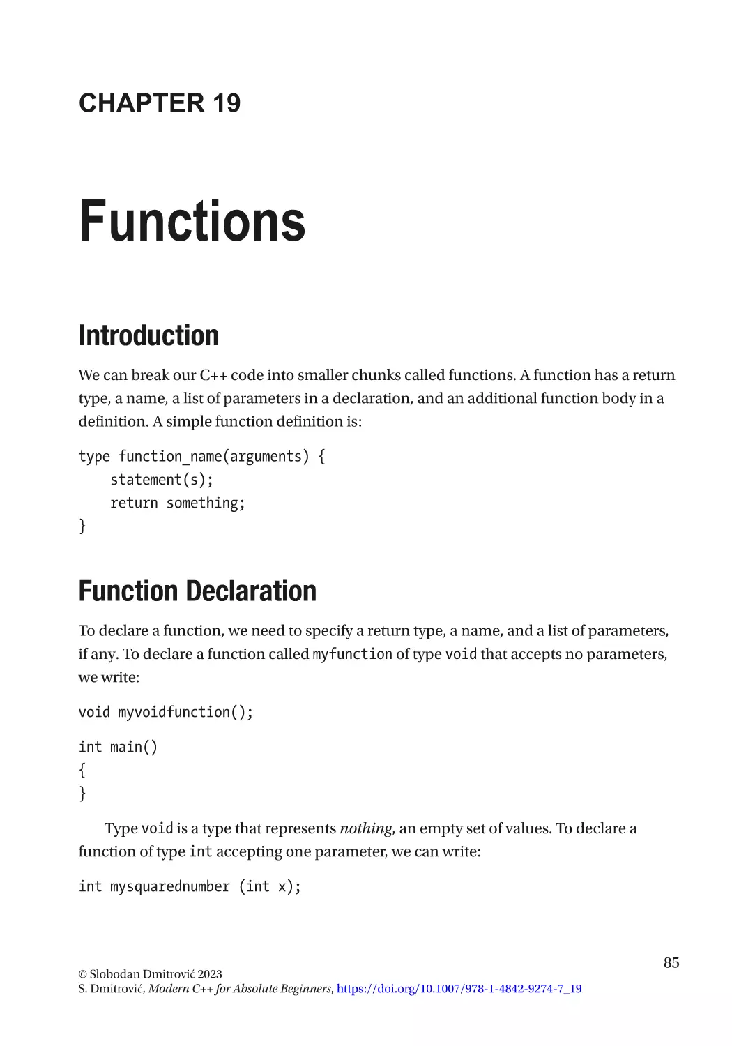 Chapter 19
Introduction
Function Declaration