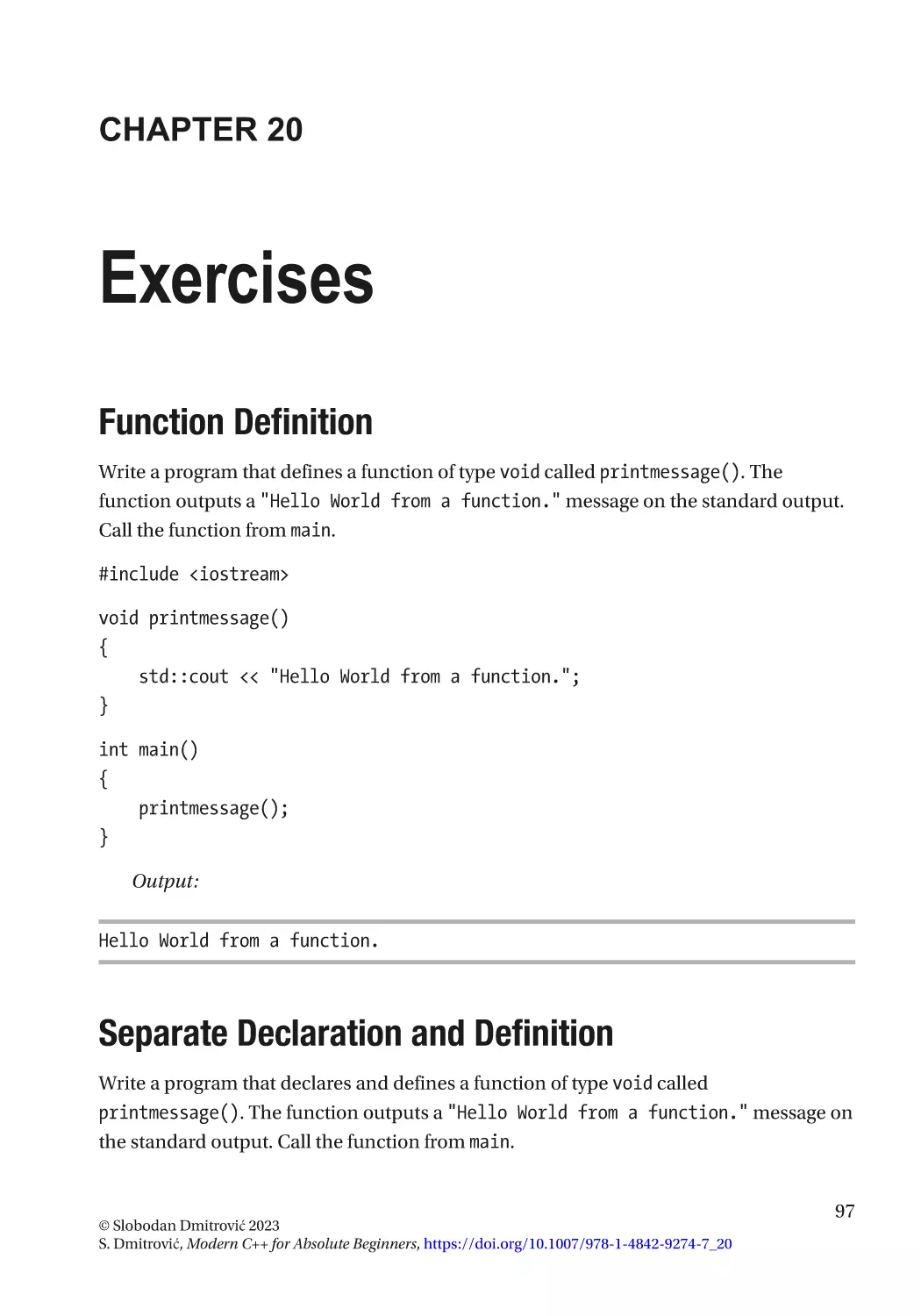 Chapter 20
Function Definition
Separate Declaration and Definition