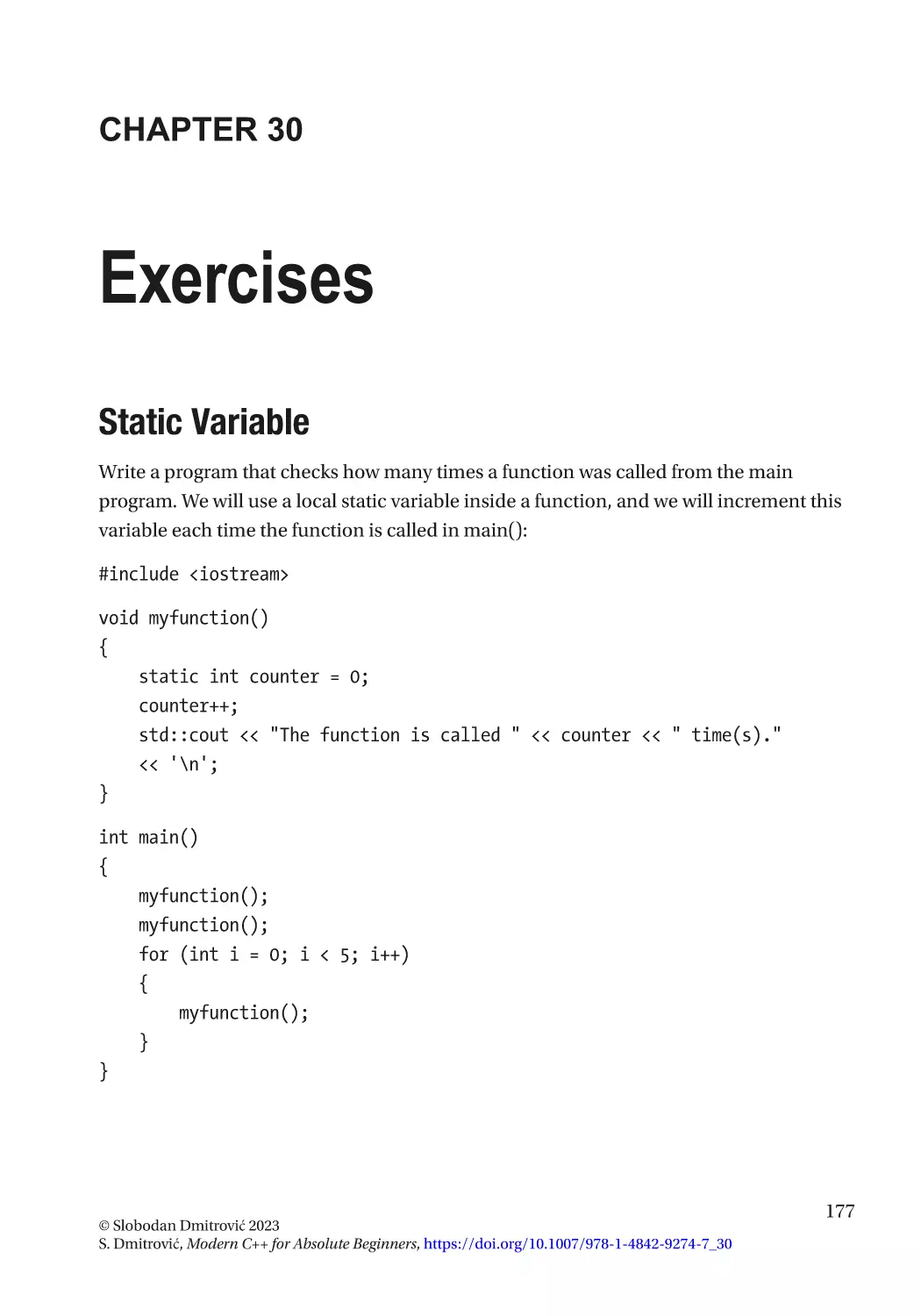 Chapter 30
Static Variable