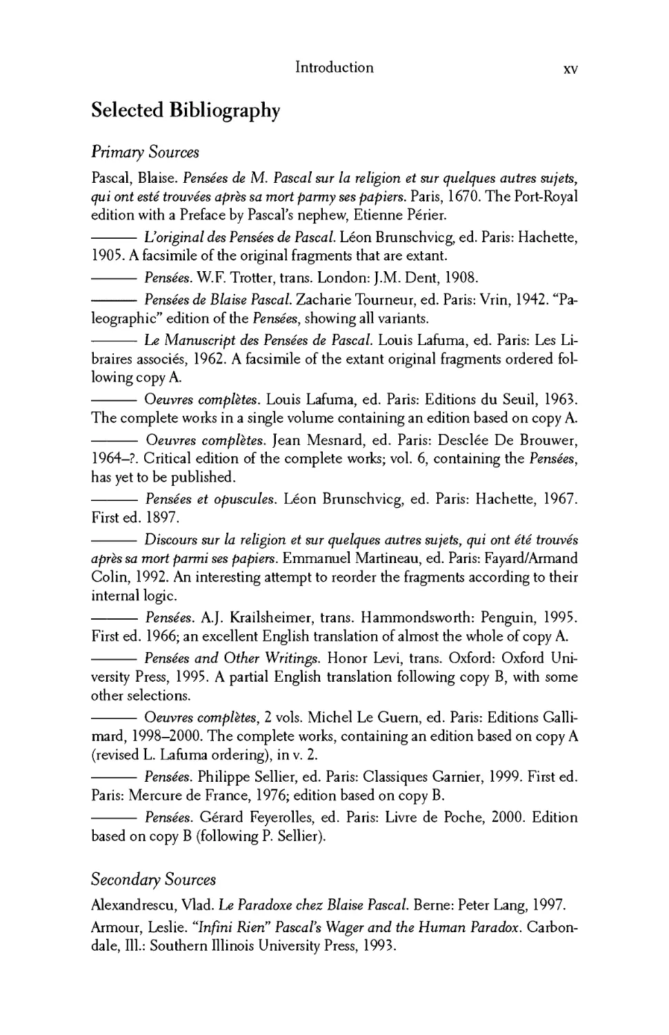 Selected Bibliography of Primary and Secondary Sources