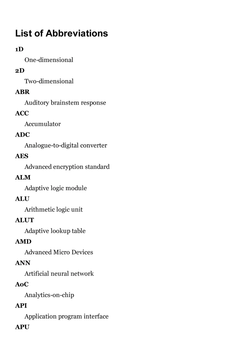 List of Abbreviations