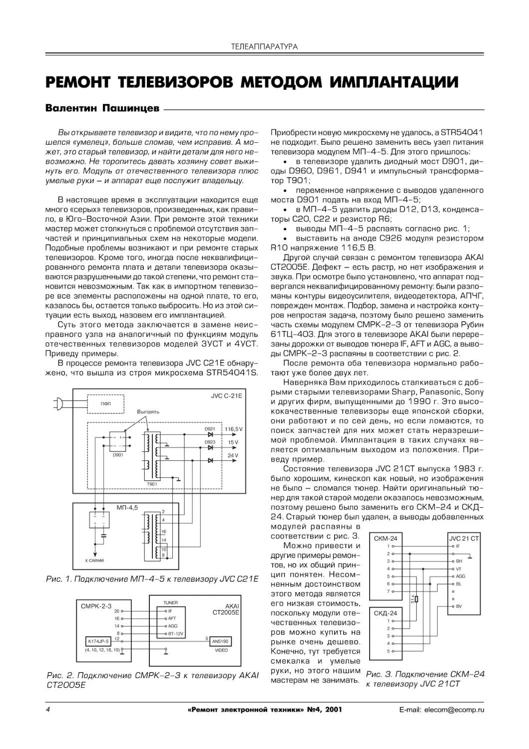 ТЕЛЕАППАРАТУРА
Пашинцев В. Ремонт телевизоров методом имплантации