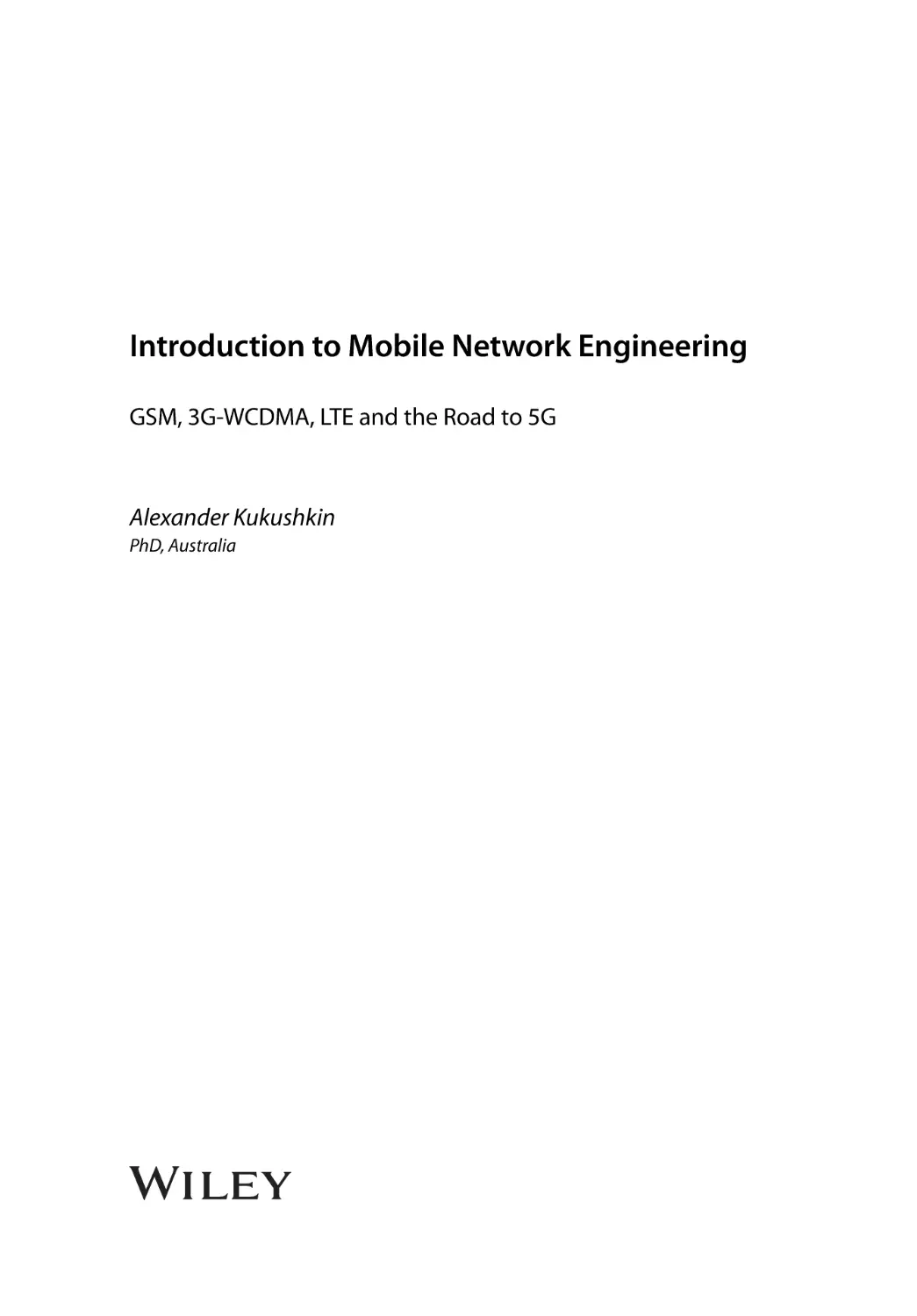 Introduction toMobile Network Engineering