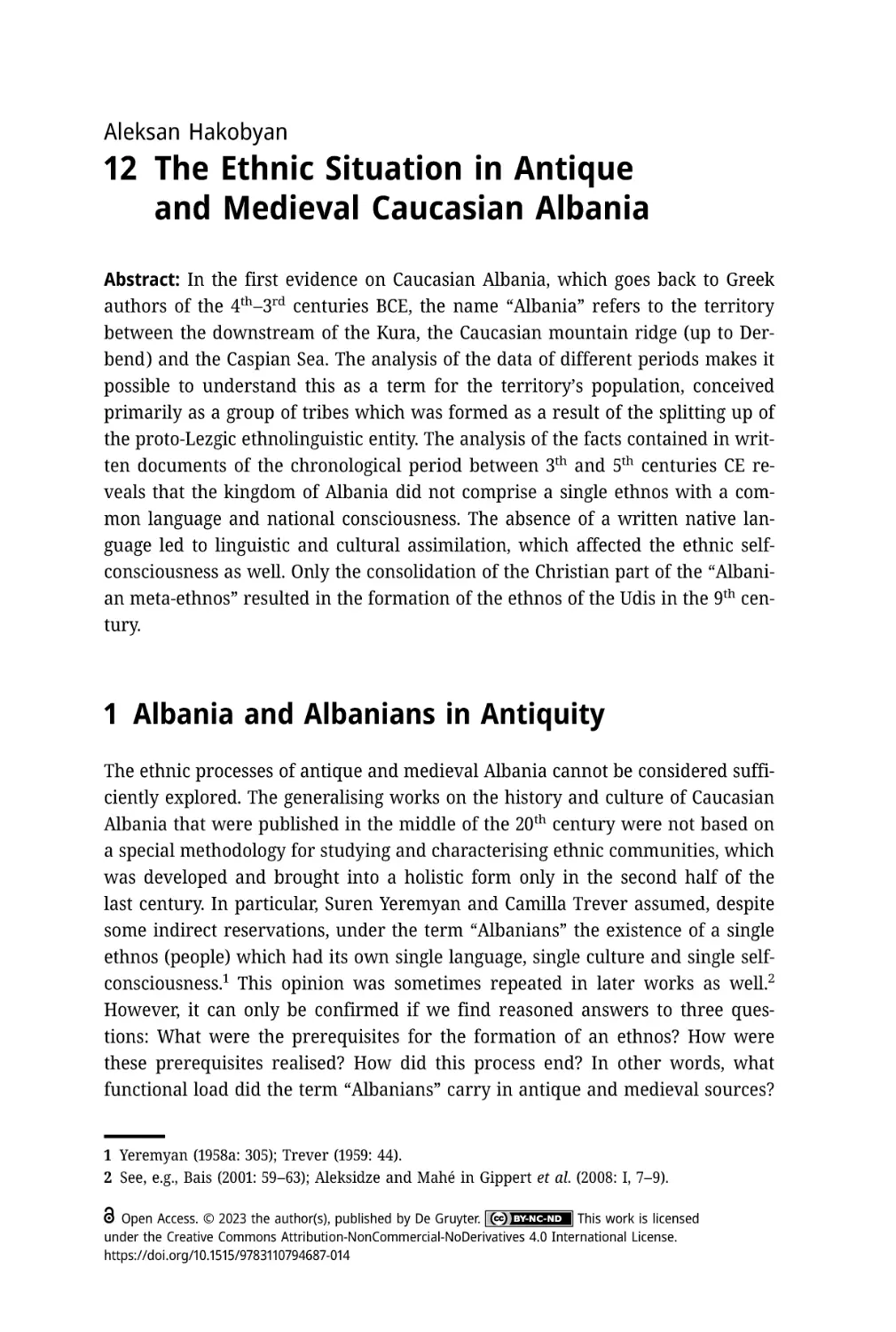 V Ethnic, Religious and Social Issues
12 The Ethnic Situation in Antique and Medieval Caucasian Albania