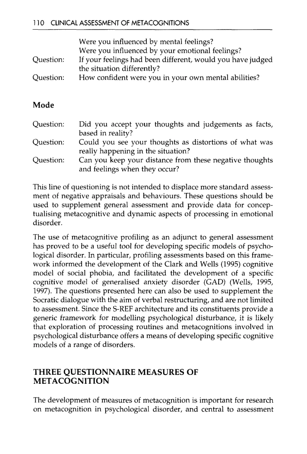 mode
Three questionnaire measures of metacognition