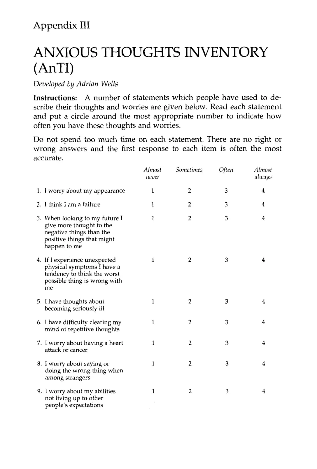III. Anxious Thoughts Inventory (AnTI)