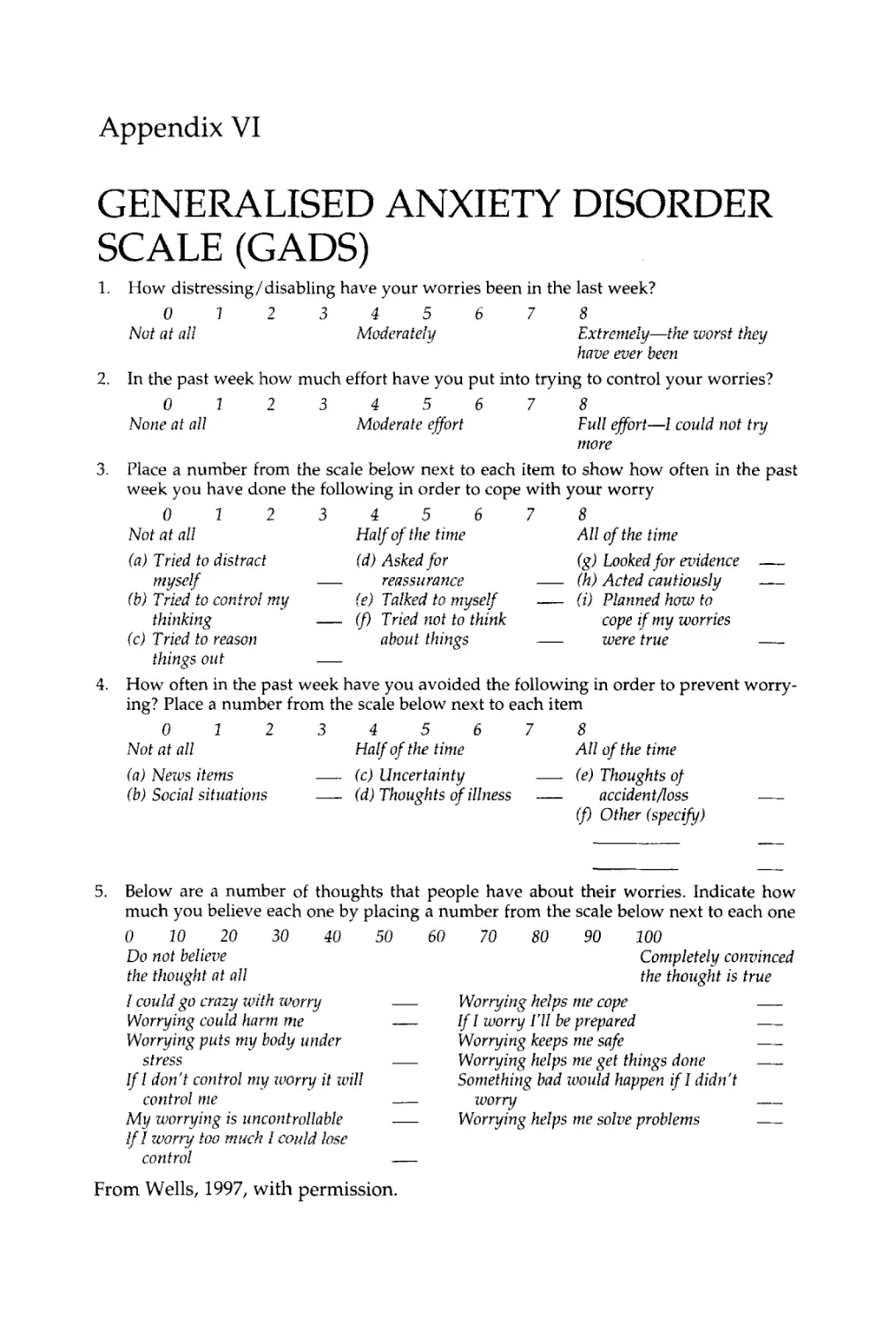 VI. Generalized Anxiety Disorder Scale (GADS)