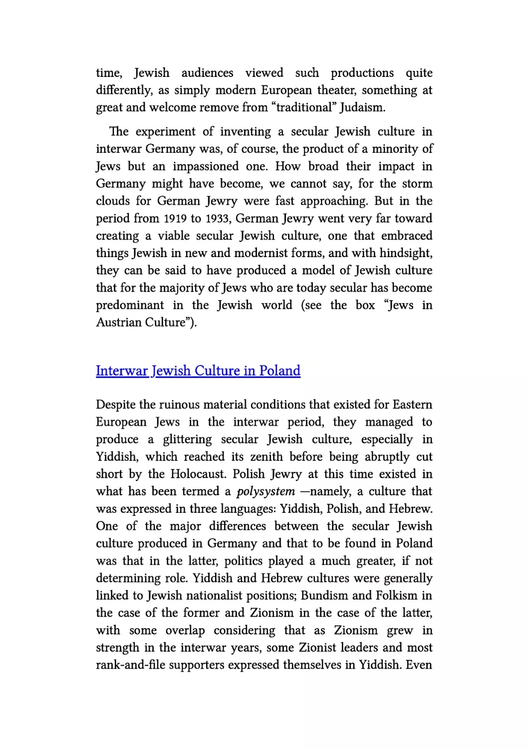 Interwar Jewish Culture in Poland