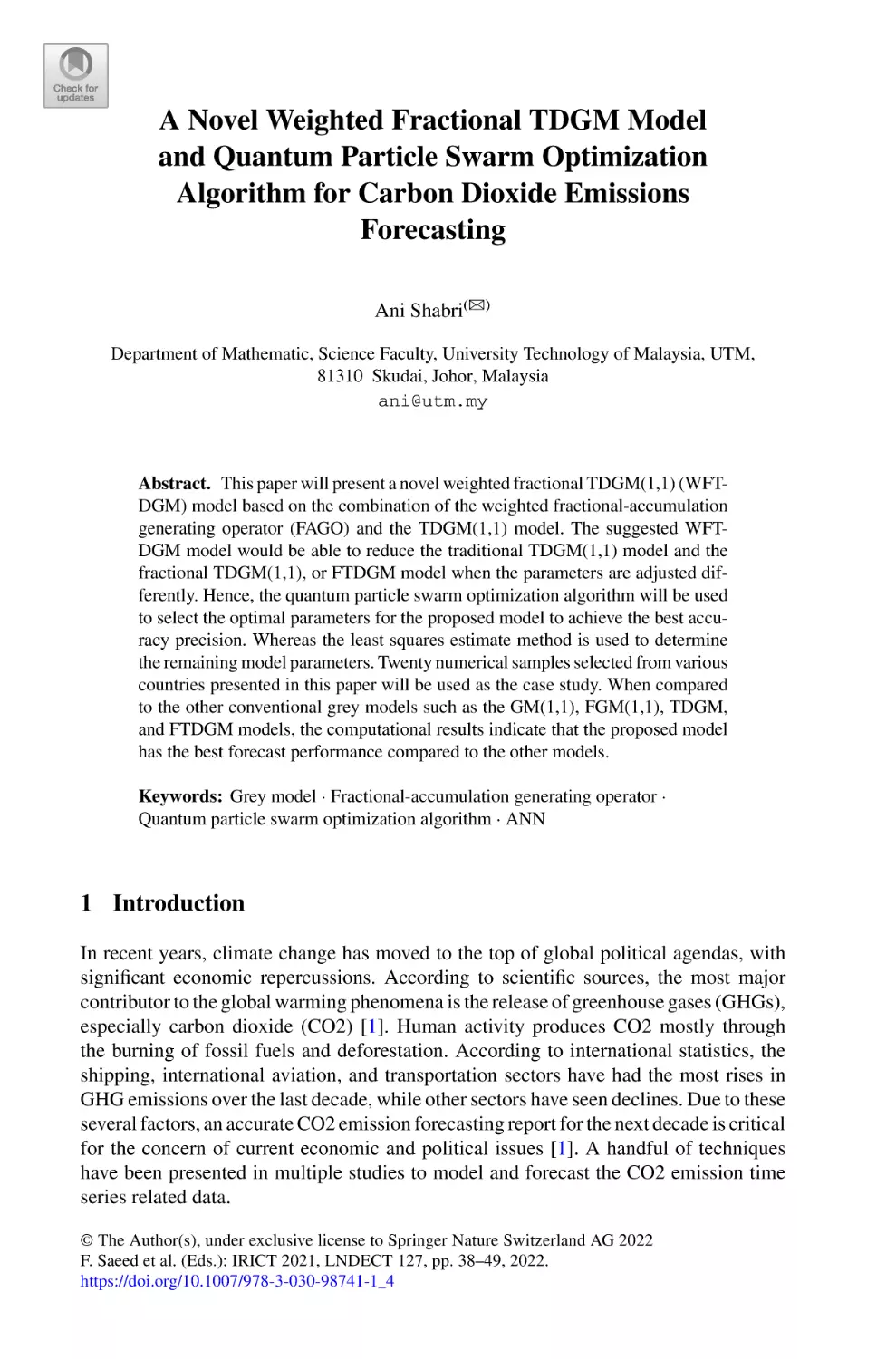 A Novel Weighted Fractional TDGM Model and Quantum Particle Swarm Optimization Algorithm for Carbon Dioxide Emissions Forecasting
1 Introduction