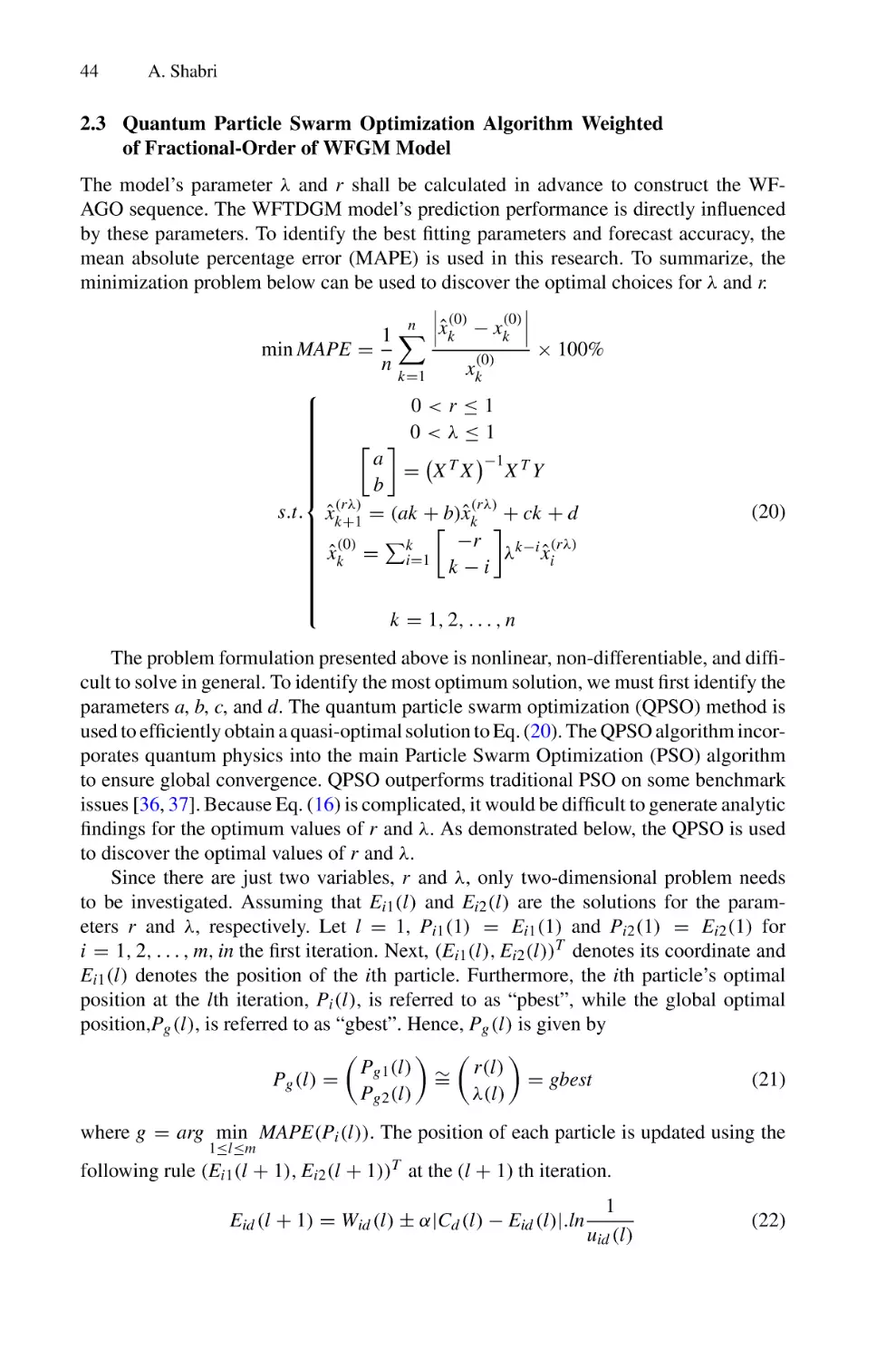 2.3 Quantum Particle Swarm Optimization Algorithm Weighted of Fractional-Order of WFGM Model