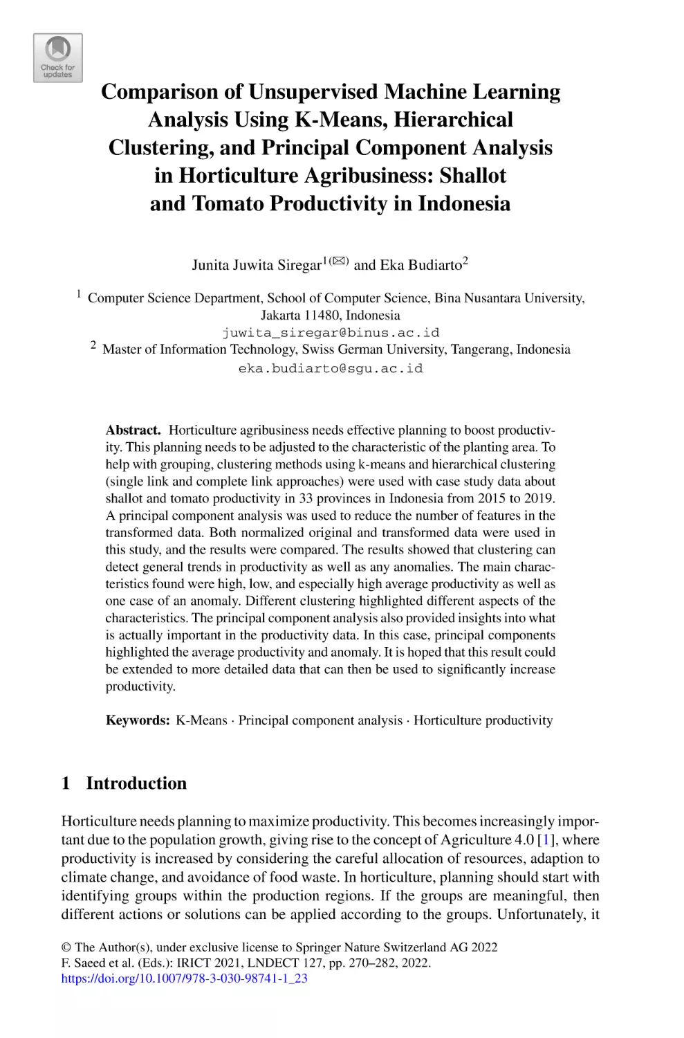 Comparison of Unsupervised Machine Learning Analysis Using K-Means, Hierarchical Clustering, and Principal Component Analysis in Horticulture Agribusiness
1 Introduction