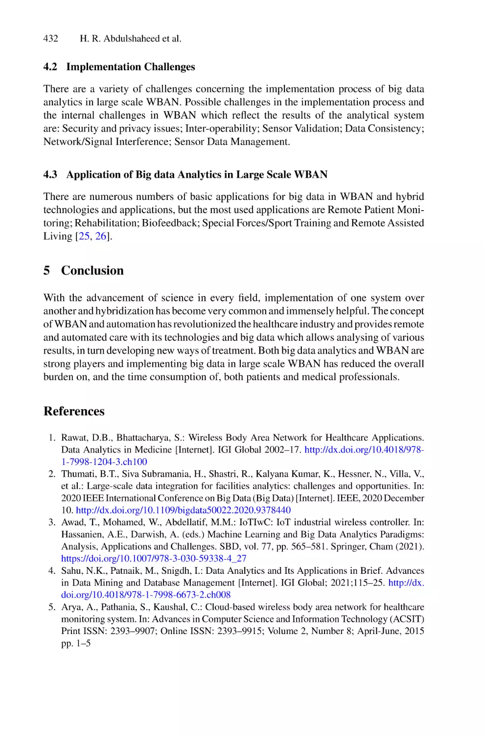4.2 Implementation Challenges
4.3 Application of Big data Analytics in Large Scale WBAN
5 Conclusion
References