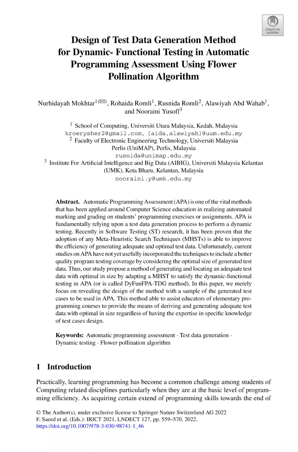 Design of Test Data Generation Method for Dynamic- Functional Testing in Automatic Programming Assessment Using Flower Pollination Algorithm
1 Introduction