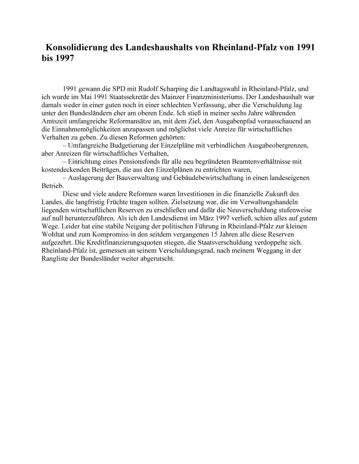 Konsolidierung des Landeshaushalts von Rheinland-Pfalz von 1991 bis 1997