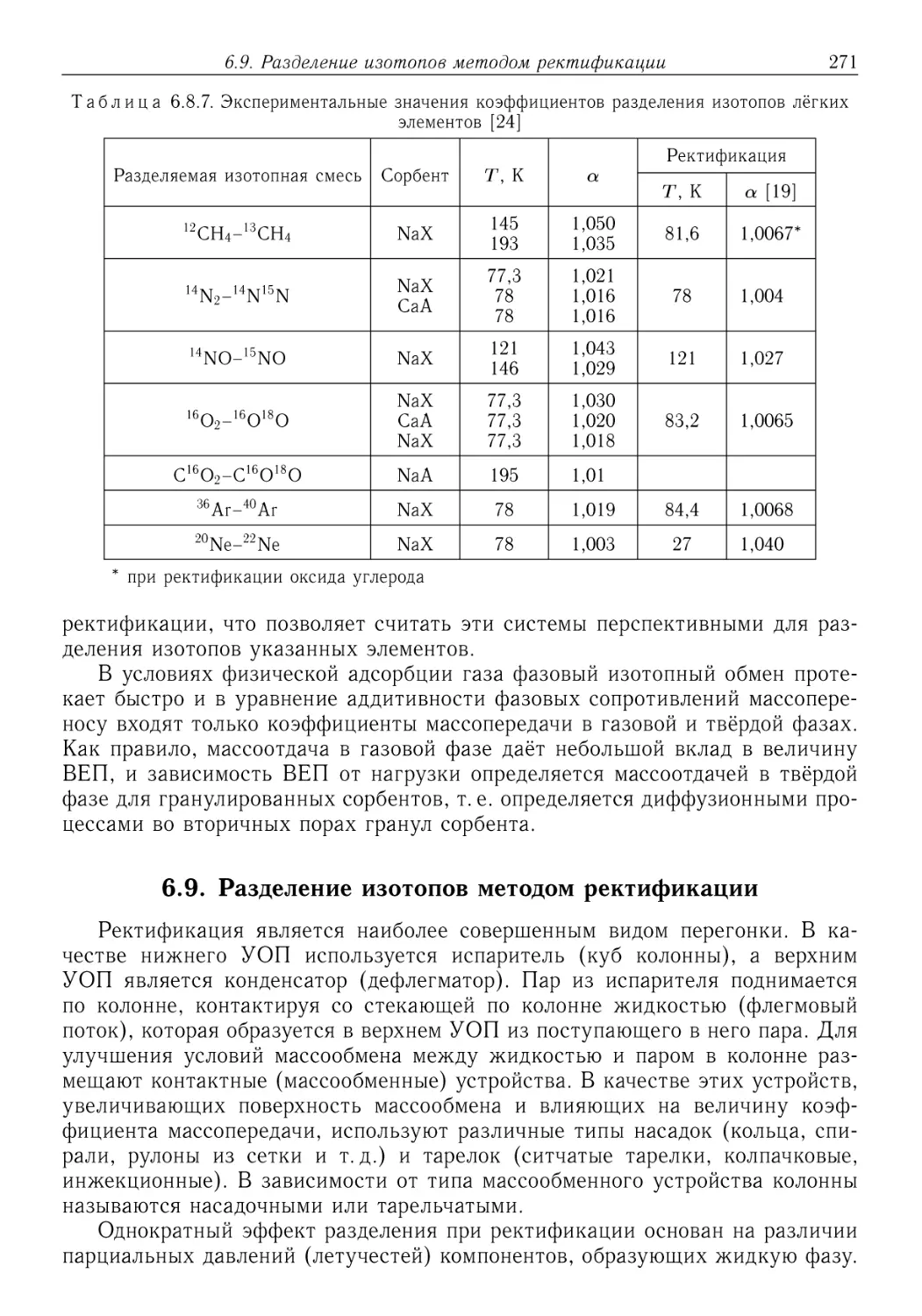 6.9. Разделение изотопов методом ректификации